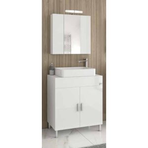 White Economical Set Floor Standing Bathroom Furniture with Wash Basin & Mirror Roma 70 Top Drop
