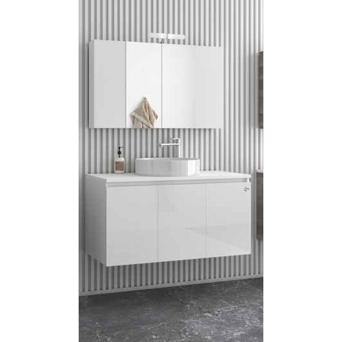 White Modern Set Wall Hung Bathroom Furniture with Wash Basin & Mirror Verona 100 Top Drop