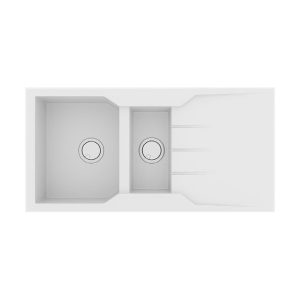 Λευκοι νεροχυτες κουζινας γρανιτης διπλοι μοντερνοι 100χ50 Ultra Granite 802 BIanco Sanitec