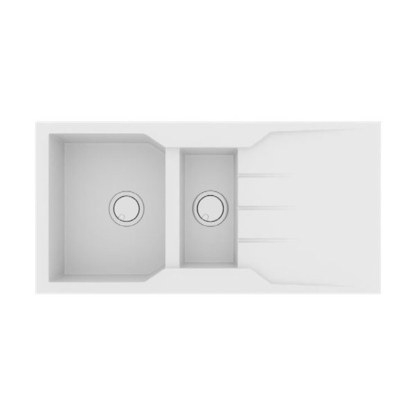 Λευκοι νεροχυτες κουζινας γρανιτης διπλοι μοντερνοι 100χ50 Ultra Granite 802 BIanco Sanitec