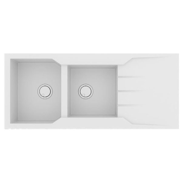 Μοντερνοι νεροχυτες κουζινας λευκοι διπλοι 116χ50 Ultra Granite 801 Bianco Sanitec