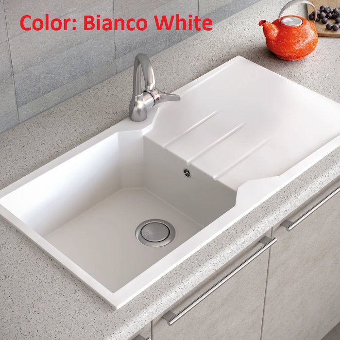 Λευκοσ γρανιτενιοσ νεροχυτησ κουζινασ μονοσ Ultra Granite Bianco Sanitec