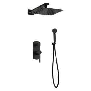 Modern Black Matt Concealed Shower Mixer Set 2 Outlets with Square Shower Head 25x25 Elegance Orabella