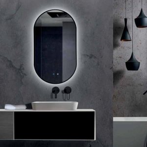 Οβαλ μαυρος Led καθρεπτης μπανιου με μεταλλικο πλαισιο και κουμπια αφης Tokyo Black Imex