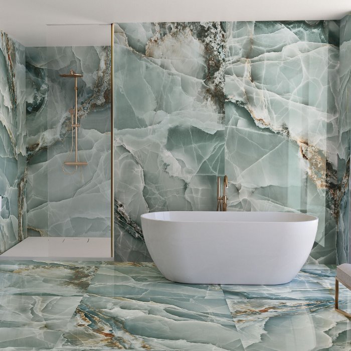 Modern Green Glossy Marble/Onyx Effect Gres Porcelain Tile 60×120 Onyx Turquoise Baldocer