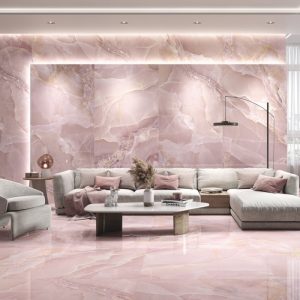 Pink Glossy Marble/Onyx Effect Wall & Floor Gres Porcelain Tile 60x120 Onyx Rose Baldocer