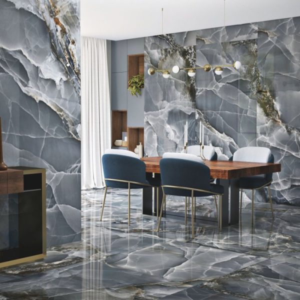 Modern Blue Glossy Marble/Onyx Effect Wall & Floor Gres Porcelain Tile 60x120 Onyx Bleu Baldocer