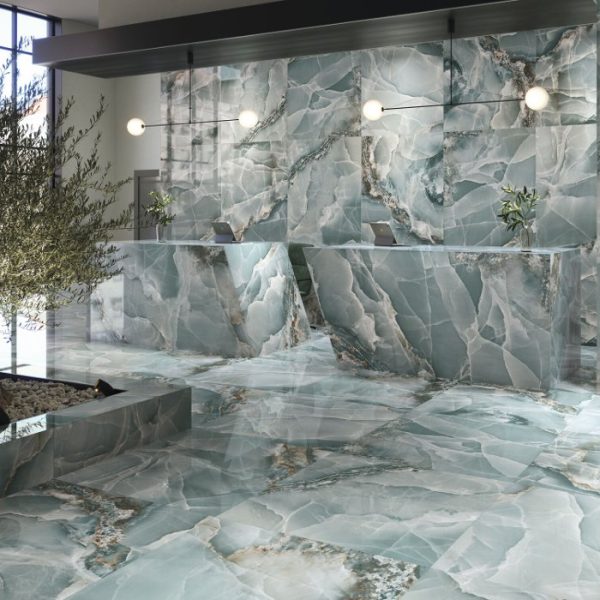 Green Glossy Marble/Onyx Effect Wall & Floor Gres Porcelain Tile 60x120 Onyx Turquoise Baldocer
