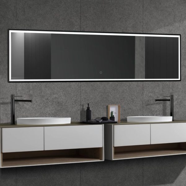 Large LED Illuminated Anti-Fog Bathroom Mirror with Black Metallic Frame 160x40 cm New York Imex