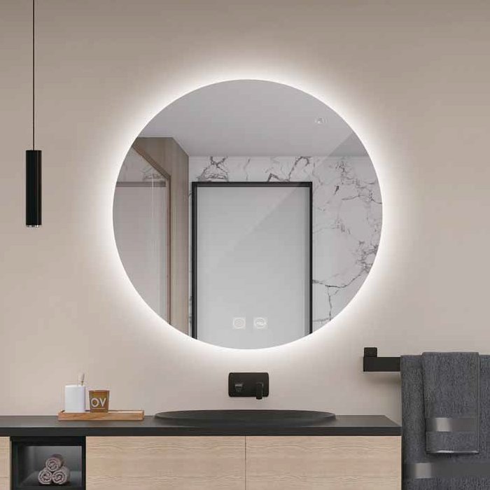 Modern Large Round LED Illuminated Anti-Fog Bathroom Mirror Lisboa Imex