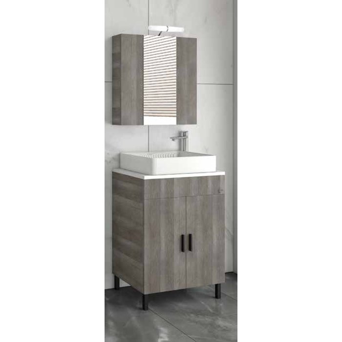 Grey Modern Set Floor Standing Bathroom Furniture with Wash Basin & Mirror 61×40 Roma 60 Top Drop