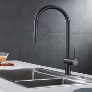 Black High Kitchen Mixer Tap with 2-Way Pull Out Spray Berna Imex