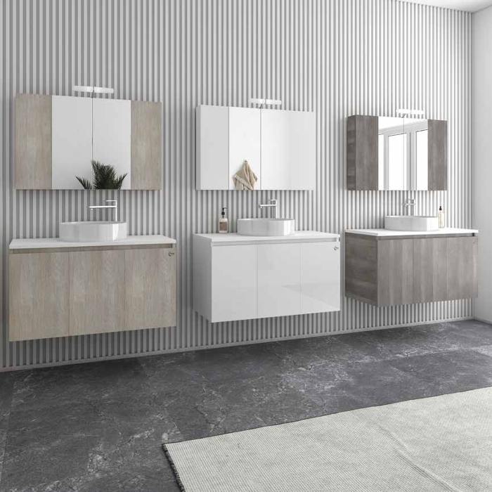 Modern Set Wall Hung Bathroom Furniture with Wash Basin & Mirror Verona 100 Top Drop
