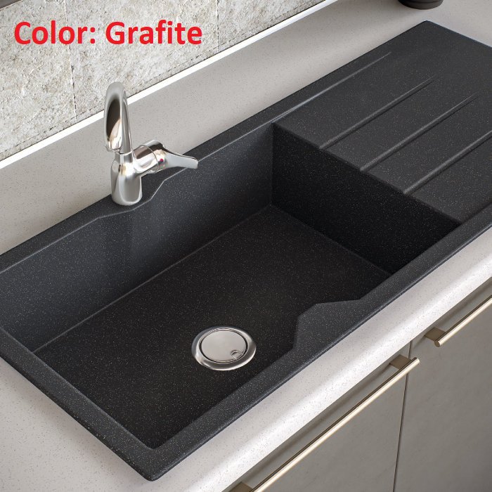 Modern Black Granite Kitchen Sink Ultra Granite 800 Grafite Sanitec