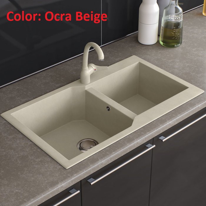 Μοντερνος νεροχυτης κουζινας διπλος μπεζ Ultra Granite Ocra Sanitec