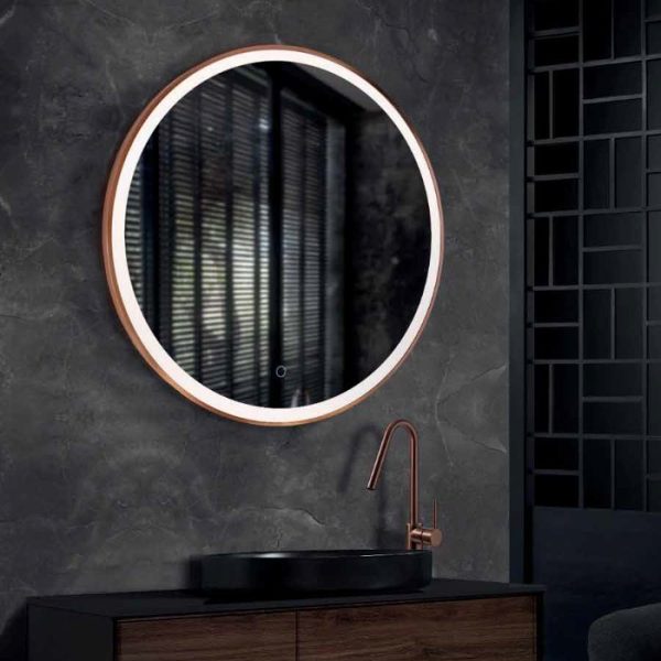 Round LED Illuminated Anti-Fog Bathroom Mirror with Rose Gold Metallic Frame Paris Imex