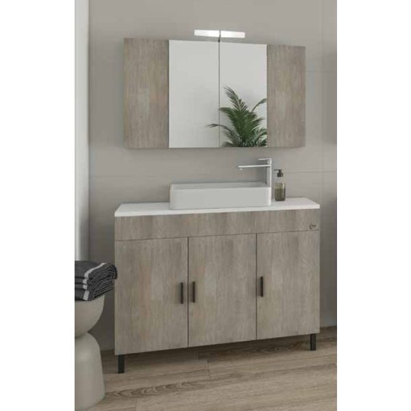 Beige Modern Floor Standing Set Bathroom Furniture with Wash Basin and Mirror 101x40 Roma 100 Top Drop