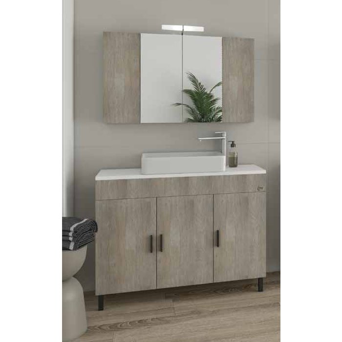 Beige Economical Floor Standing Set Bathroom Furniture with Wash Basin and Mirror 101×40 Roma 100 Top Drop
