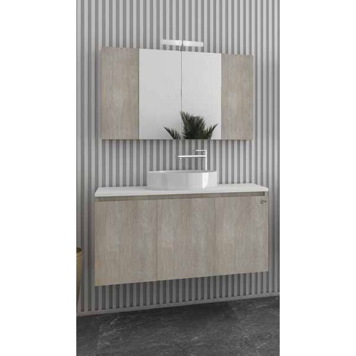 Beige Modern Set Wall Hung Bathroom Furniture with Wash Basin & Mirror Verona 100 Top Drop