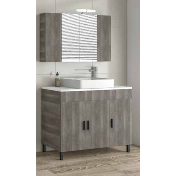 Set Floor Standing Bathroom Furniture Grey Modern with Wash Basin and Mirror 101x40 Roma 100 Top Drop