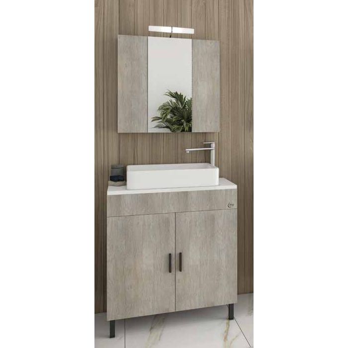 Beige Modern Set Floor Standing Bathroom Furniture with Wash Basin & Mirror Roma 70 Top Drop