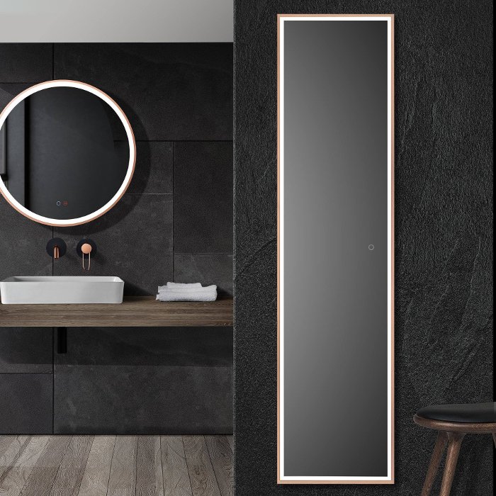 Large LED Illuminated Anti-Fog Bathroom Mirror with Rose Gold Metallic Frame 160×40 cm New York Imex