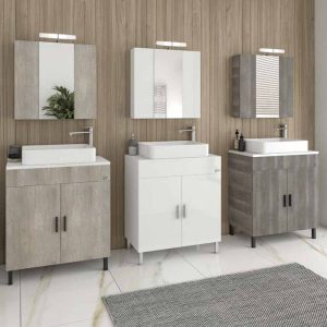 Set Floor Standing Bathroom Furniture with Wash Basin & Mirror Grey White Beige Roma 70 Top Drop