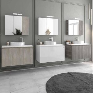 Wall Hung Bathroom Furniture with Countertop Wash Basin Set Grey White Beige Drop Verona 90 Top