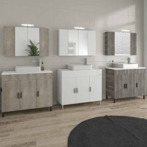 Set Floor Standing Bathroom Furniture with Wash Basin and Mirror White Beige Grey 101x40 Roma 100 Top Drop