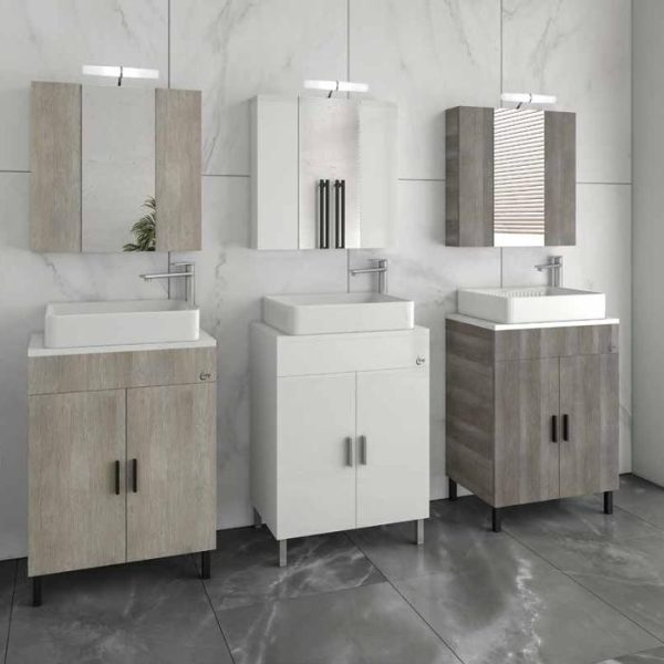 Modern Set Floor Standing Bathroom Furniture with Wash Basin & Mirror Grey White Beige 61x40 Roma 60 Top Drop