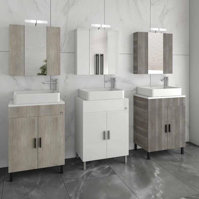 Modern Set Floor Standing Bathroom Furniture with Wash Basin & Mirror Grey White Beige 61×40 Roma 60 Top Drop