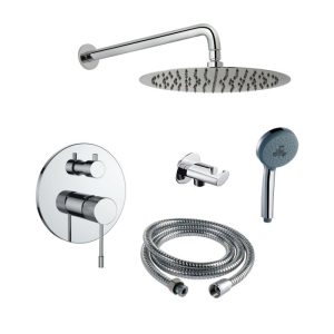 Modern Chrome Concealed Shower Mixer Set 2 Outlets with Round Shower Head Terra Orabella