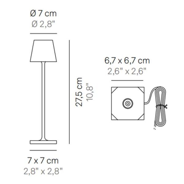 Diagram from table lamp and charging base Zafferano Poldina Micro