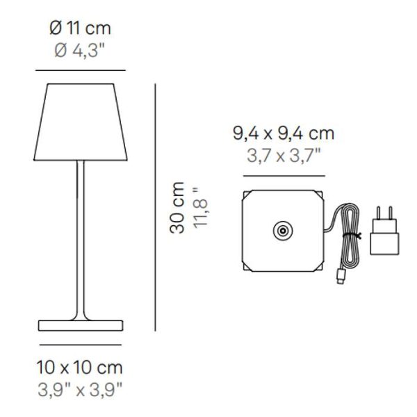 Diagram for table lamp and charging base Zafferano Poldina Mini