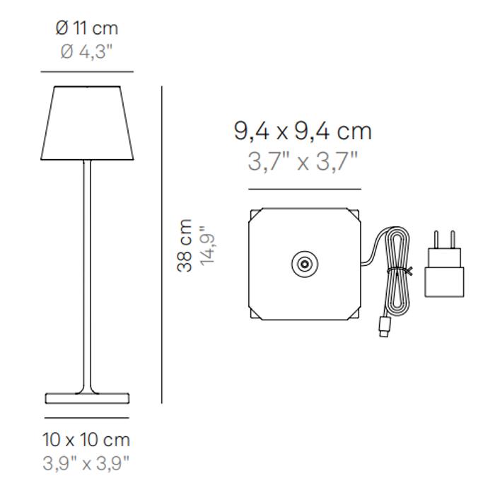 Dimensions for table lamp Zafferano Poldina