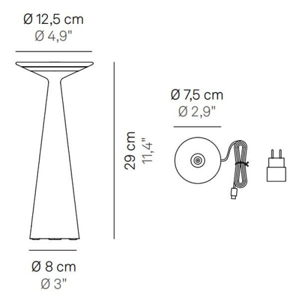 Diagram for table lamp and charging base Dama Zafferano