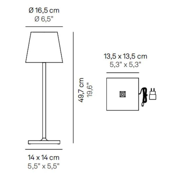 Diagram from table lamp and charging base Zafferano Poldina L Desk