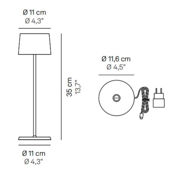 Diagram for table lamp and charging base Olivia Zafferano