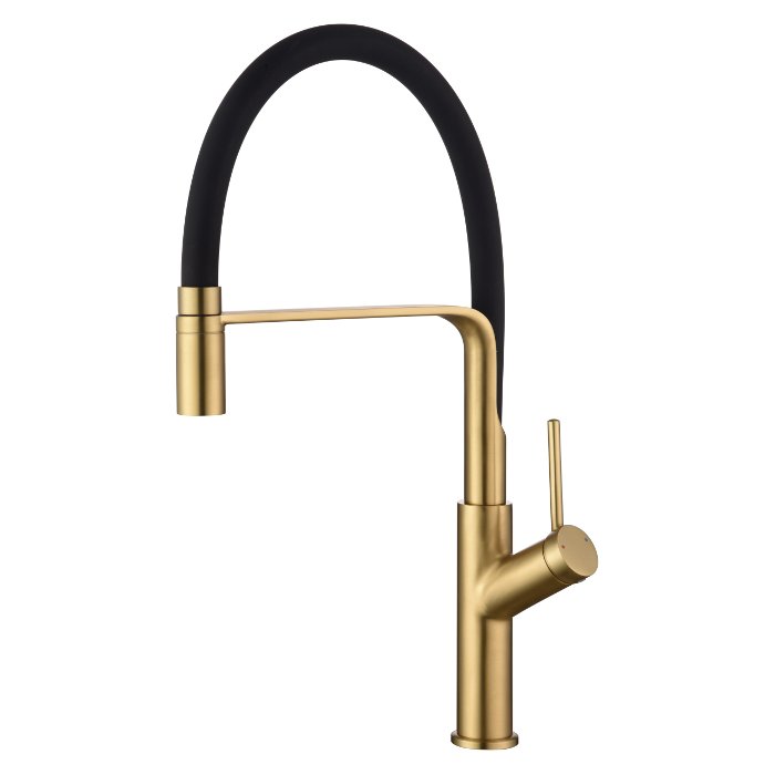 Brushed Gold Professional Kitchen Mixer Tap with Pull Out Flexible Spray Imex Sena