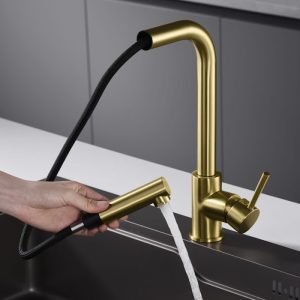 Modern High Kitchen Mixer Tap with Pull Out Spray Imex Malta GCE006-OR