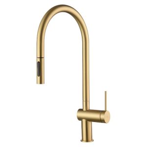 Modern Gold High Kitchen Mixer Tap with 2-Way Pull Out Spray Berna Imex