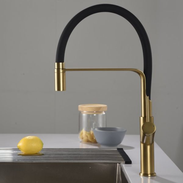 Modern Gold Professional Kitchen Mixer Tap with Pull Out Flexible Spray Imex Sena