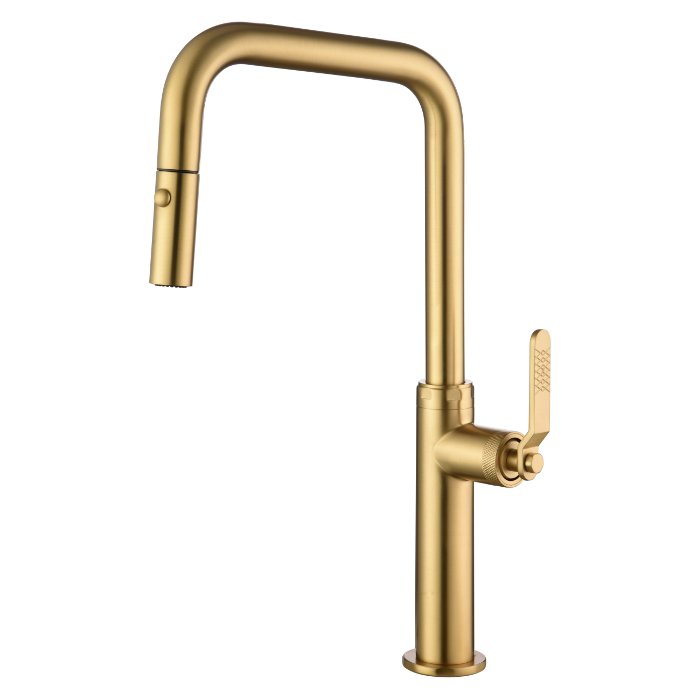 Brushed Gold High Kitchen Mixer Tap with 2-Way Pull Out Spray Niza Imex