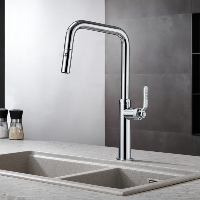 Modern Chrome High Kitchen Mixer Tap with 2-Way Pull Out Spray Niza Imex