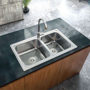 Modern 2 Bowl Stainless Steel Kitchen Sink 80x48 Karag BL 808