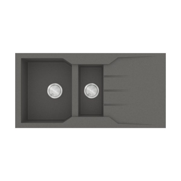 Modern Grey 1.5 Bowl Granite Kitchen Sink with Drainer 100x50 Ultra Granite 802 Pietra Sanitec