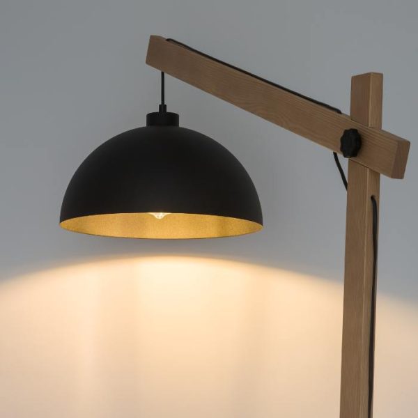 Black Bowl Shaped Metal Shade from Industrial Wooden Floor Lamp 5582 Oslo Tk Lighting