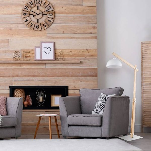 Living Room White Industrial 1-Light Wooden Adjustable Floor Lamp with Metal Shade 5592 Oslo Tk Lighting