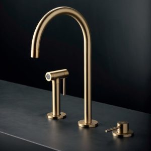 Italian gold 3-hole kitchen mixer with with rinse spray 71730.59.098 N21 NewForm