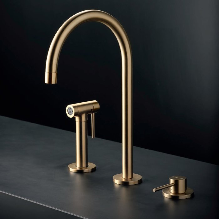 Luxury gold 3 hole kitchen tap with dishwashing shower hand 71730.59.098 Brushed pale gold N21 NewForm